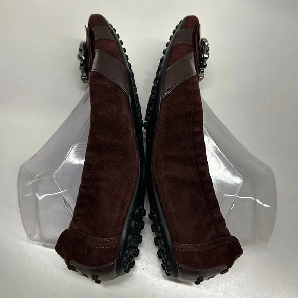 Tods Ballet Flats Slip On Shoes Jeweled Scrunch Back Suede Brown Size 39 US 9 - Picture 8 of 11